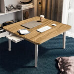 2-SOGA 2X Wood-Colored Portable Floor Table Small Square Space-Saving Mini Desk Home Decor