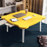2-SOGA Yellow Minimalist Cat Ear Portable Floor Table Small Space-Saving Mini Desk Home Decor