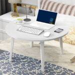 3-SOGA 2X White Portable Floor Table Small Round Space-Saving Mini Desk Home Decor