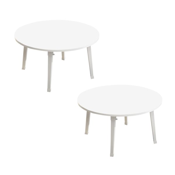 1-SOGA 2X White Portable Floor Table Small Round Space-Saving Mini Desk Home Decor