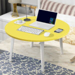 3-SOGA 2X Yellow Portable Floor Table Small Round Space-Saving Mini Desk Home Decor
