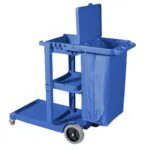 2-SOGA 3 Tier Multifunction Janitor Cleaning Waste Cart Trolley and Waterproof Bag with Lid Blue