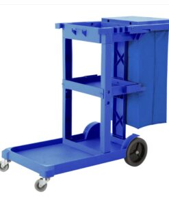1-SOGA 3 Tier Multifunction Janitor Cleaning Waste Cart Trolley and Waterproof Bag with Lid Blue