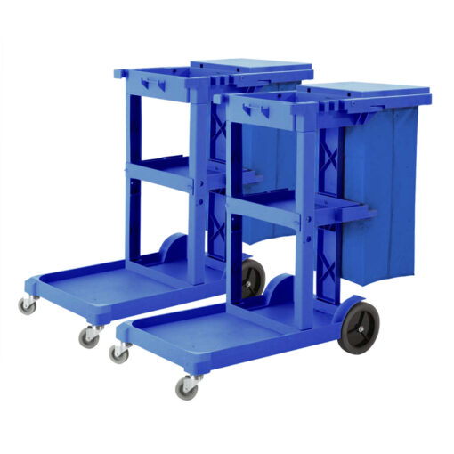 1-SOGA 2X 3 Tier Multifunction Janitor Cleaning Waste Cart Trolley and Waterproof Bag with Lid Blue