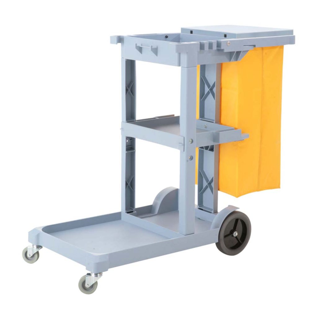 1-SOGA 3 Tier Multifunction Janitor Cleaning Waste Cart Trolley and Waterproof Bag with Lid