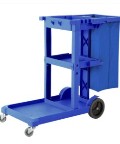1-SOGA 3 Tier Multifunction Janitor Cleaning Waste Cart Trolley and Waterproof Bag Blue