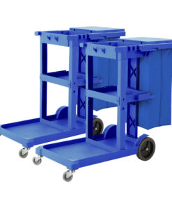 1-SOGA 2X 3 Tier Multifunction Janitor Cleaning Waste Cart Trolley and Waterproof Bag Blue