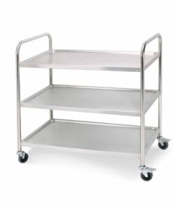 1-SOGA 3 Tier 86x54x94cm Stainless Steel Kitchen Dinning Food Cart Trolley Utility Round Large