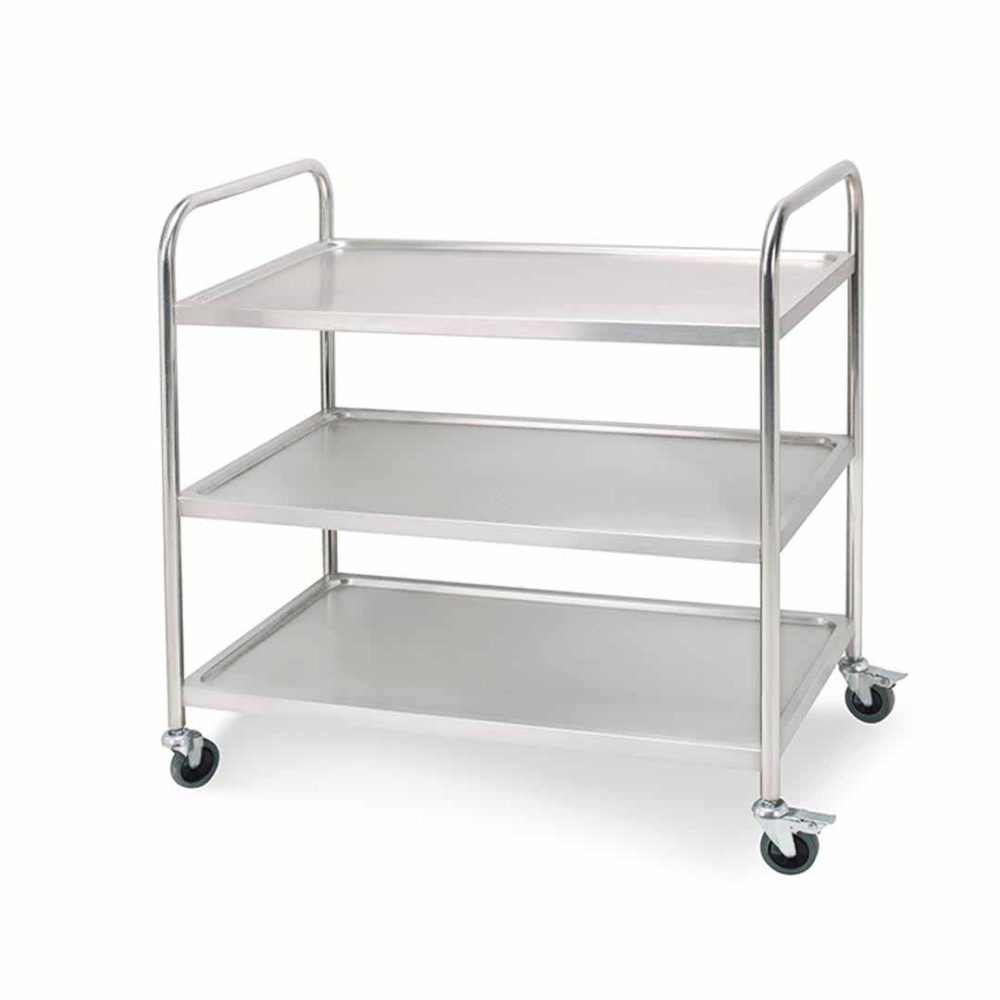 1-SOGA 3 Tier 81x46x85cm Stainless Steel Kitchen Dinning Food Cart Trolley Utility Round Small