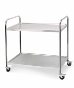 1-SOGA 2 Tier 86x54x94cm Stainless Steel Kitchen Dinning Food Cart Trolley Utility Round Large