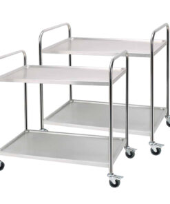 1-SOGA 2X 2 Tier 86x54x94cm Stainless Steel Kitchen Dinning Food Cart Trolley Utility Round Large