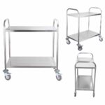 2-SOGA 2 Tier 81x46x85cm Stainless Steel Kitchen Dining Food Cart Trolley Utility Round Small