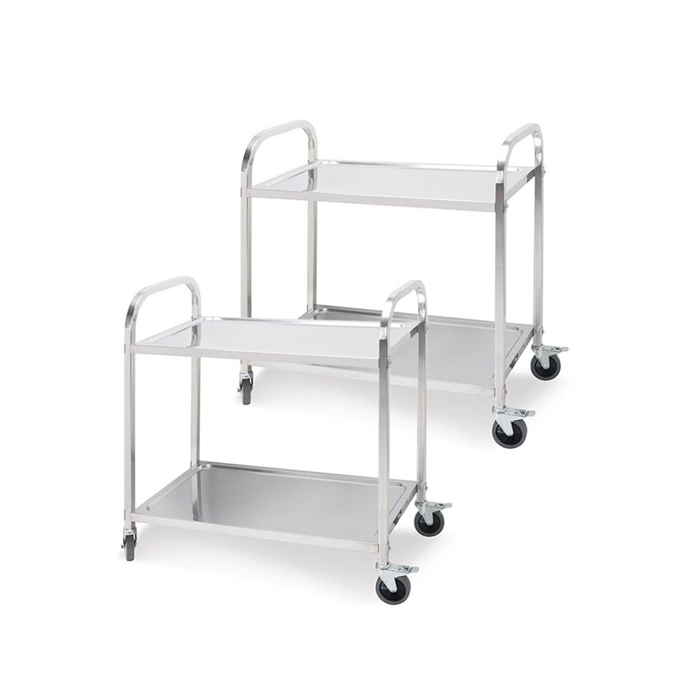 1-SOGA 2X 2 Tier 81x46x85cm Stainless Steel Kitchen Dining Food Cart Trolley Utility Round Small