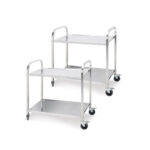 1-SOGA 2X 2 Tier 81x46x85cm Stainless Steel Kitchen Dining Food Cart Trolley Utility Round Small