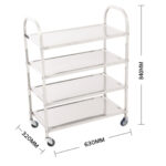 3-SOGA 4 Tier Stainless Steel Kitchen Dinning Food Cart Trolley Utility Size Square Large