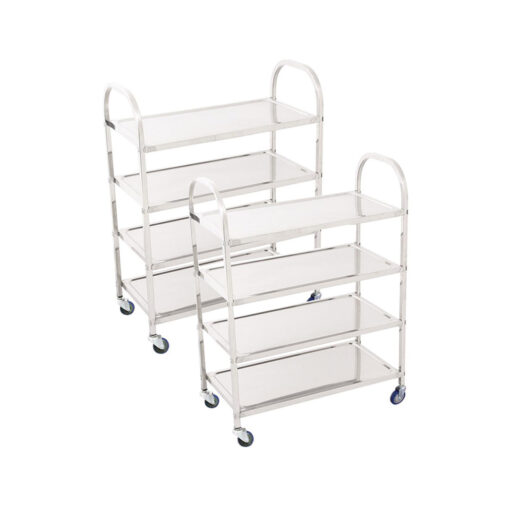 1-SOGA 2X 4 Tier Stainless Steel Kitchen Dinning Food Cart Trolley Utility Size Square Large