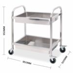 3-SOGA 2 Tier 95x50x95cm Stainless Steel Kitchen Trolley Bowl Collect Service FoodCart Large