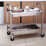 4-SOGA 2 Tier 95x50x95cm Stainless Steel Kitchen Trolley Bowl Collect Service FoodCart Large