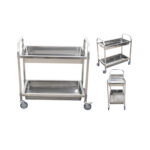 2-SOGA 2X 2 Tier 85x45x90cm Stainless Steel Kitchen Trolley Bowl Collect Service Food Cart Medium
