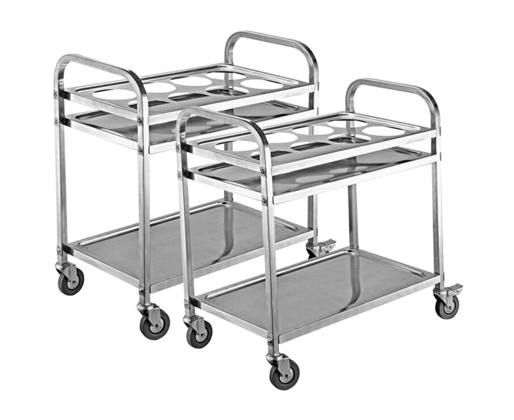 1-SOGA 2X 2 Tier Stainless Steel 8 Compartment Kitchen Seasoning Car Service Trolley Condiment Holder Cart Spice Bowl
