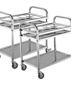 1-SOGA 2X 2 Tier Stainless Steel 8 Compartment Kitchen Seasoning Car Service Trolley Condiment Holder Cart Spice Bowl