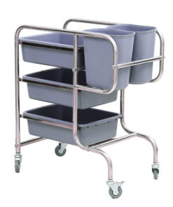 1-SOGA 3 Tier Food Trolley Food Waste Cart Five Buckets Kitchen Food Utility 80x43x89cm Round