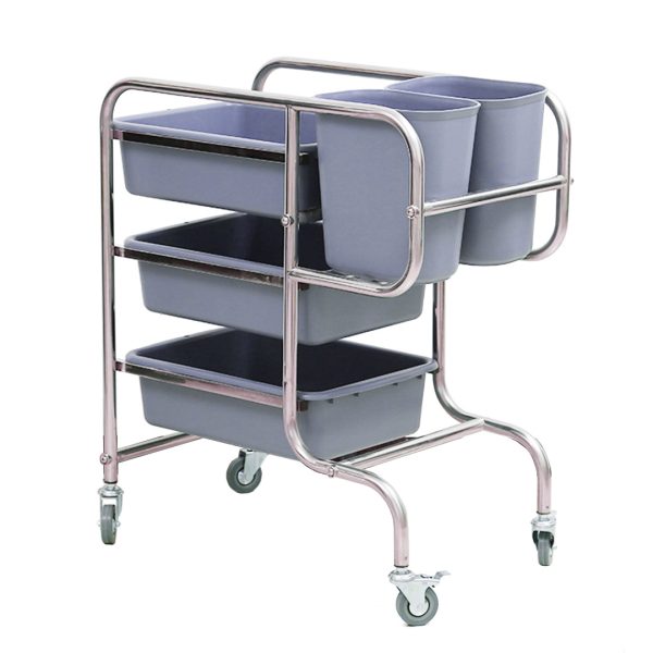 1-SOGA 3 Tier Food Trolley Food Waste Cart Five Buckets Kitchen Food Utility 80x43x89cm Round