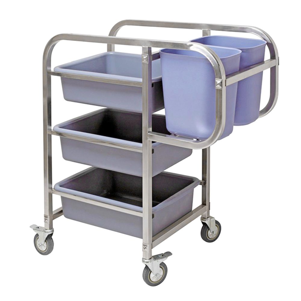 1-SOGA 3 Tier Food Trolley Food Waste Cart Five Buckets Kitchen Food Utility 82x43x92cm Square