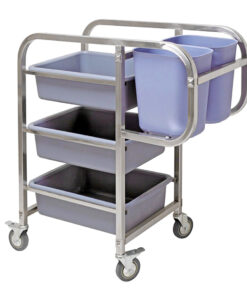 1-SOGA 3 Tier Food Trolley Food Waste Cart Five Buckets Kitchen Food Utility 82x43x92cm Square