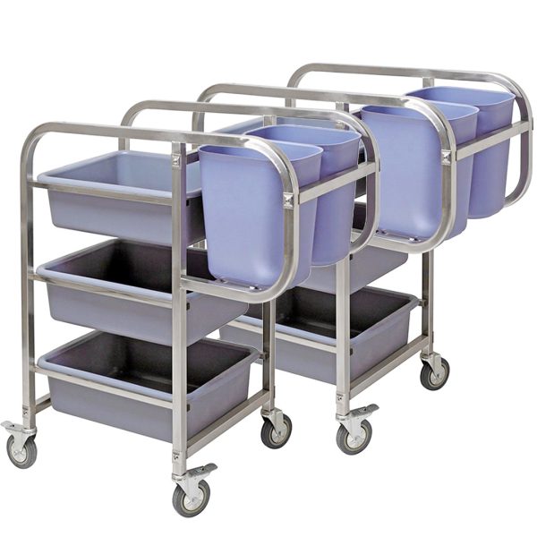 1-SOGA 2X 3 Tier Food Trolley Food Waste Cart Five Buckets Kitchen Food Utility 82x43x92cm Square