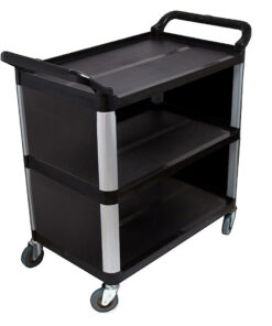 1-SOGA 3 Tier Covered Food Trolley Food Waste Cart Storage Mechanic Kitchen Black