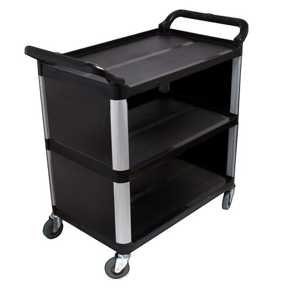 1-SOGA 3 Tier Covered Food Trolley Food Waste Cart Storage Mechanic Kitchen Black