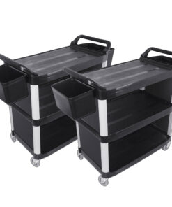 1-SOGA 2X 3 Tier Covered Food Trolley Food Waste Cart Storage Mechanic Kitchen with Bins