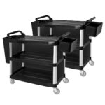 6-SOGA 2X 3 Tier Covered Food Trolley Food Waste Cart Storage Mechanic Kitchen with Bins