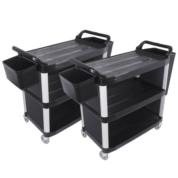 1-SOGA 2X 3 Tier Covered Food Trolley Food Waste Cart Storage Mechanic Kitchen with Bins