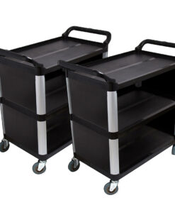 1-SOGA 2X 3 Tier Covered Food Trolley Food Waste Cart Storage Mechanic Kitchen Black