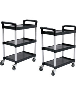 1-SOGA 2X 3 Tier Food Trolley Portable Kitchen Cart Multifunctional Big Utility Service with wheels 830x420x950mm Black