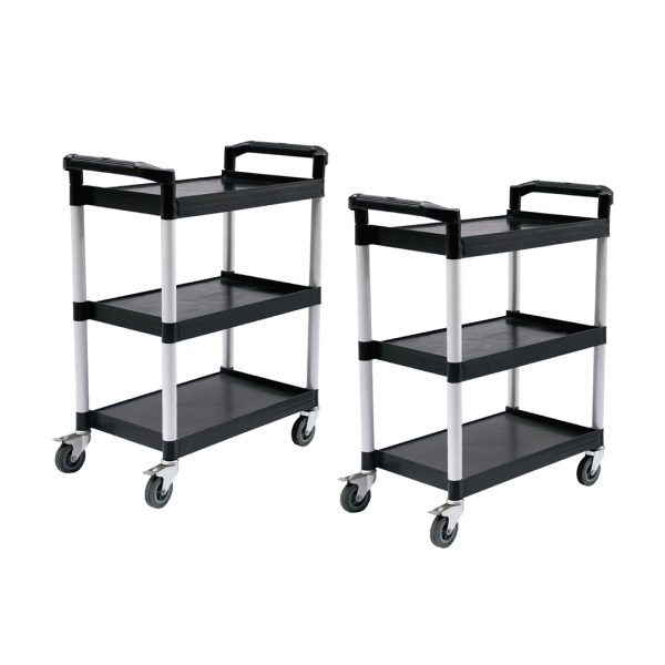 1-SOGA 2X 3 Tier Food Trolley Portable Kitchen Cart Multifunctional Big Utility Service with wheels 830x420x950mm Black