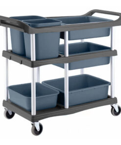 1-SOGA 3-Tier Commercial Soiled Food Trolley Dirty Plate Cart Five Buckets Kitchen Food Utility