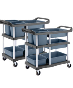 1-SOGA 2X 3-Tier Commercial Soiled Food Trolley Dirty Plate Cart Five Buckets Kitchen Food Utility