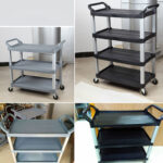 6-SOGA 4 Tier Food Trolley Portable Kitchen Cart Multifunctional Big Utility Service with wheels 950x500x1270mm Black