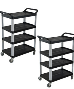 1-SOGA 2X 4 Tier Food Trolley Portable Kitchen Cart Multifunctional Big Utility Service with wheels 950x500x1270mm Black