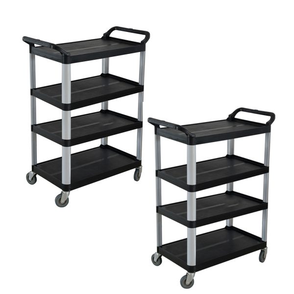 1-SOGA 2X 4 Tier Food Trolley Portable Kitchen Cart Multifunctional Big Utility Service with wheels 950x500x1270mm Black