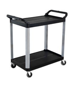 1-SOGA 2 Tier Food Trolley Portable Kitchen Cart Multifunctional Big Utility Service with wheels 950x500x640mm Black