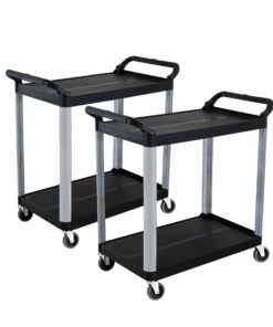1-SOGA 2X 2 Tier Food Trolley Portable Kitchen Cart Multifunctional Big Utility Service with wheels 950x500x640mm Black