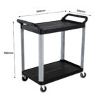 6-SOGA 2X 2 Tier Food Trolley Portable Kitchen Cart Multifunctional Big Utility Service with wheels 950x500x640mm Black