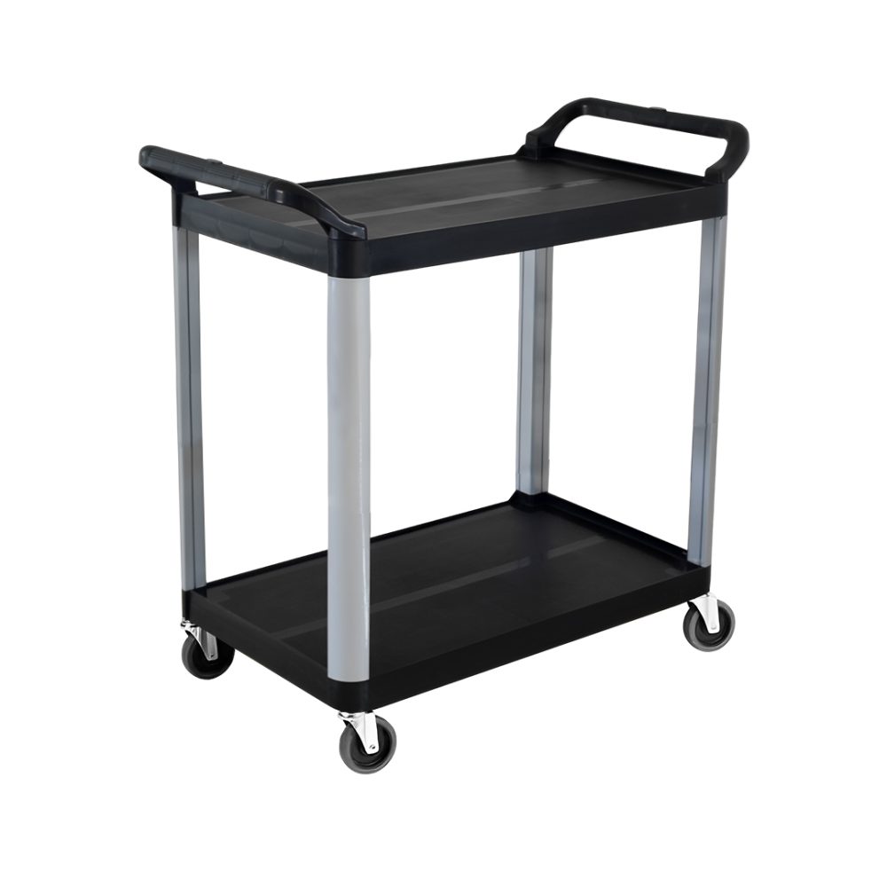 1-SOGA 2 Tier Food Trolley Portable Kitchen Cart Multifunctional Big Utility Service with wheels 845x430x940mm Black