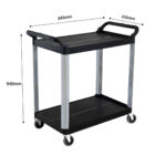 6-SOGA 2X 2 Tier Food Trolley Portable Kitchen Cart Multifunctional Big Utility Service with wheels 845x430x940mm Black