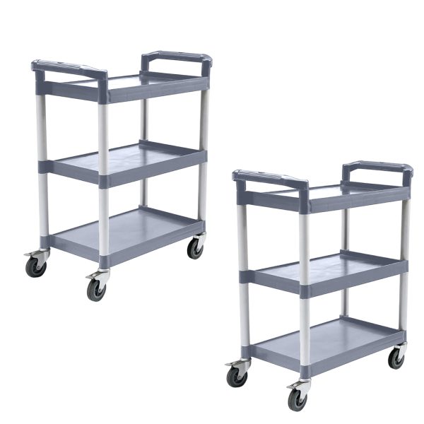 1-SOGA 2X 3 Tier Food Trolley Portable Kitchen Cart Multifunctional Big Utility Service with wheels 830x420x950mm Gray