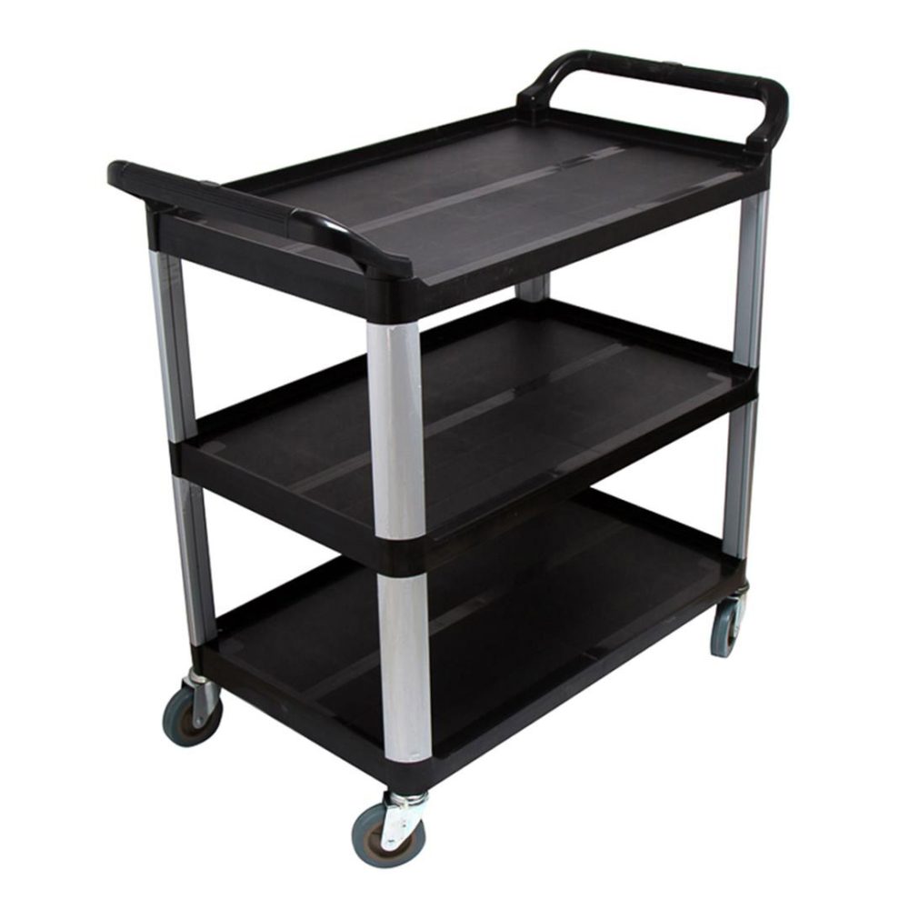1-SOGA 3 Tier Food Trolley Food Waste Cart Storage Mechanic Kitchen Black Large